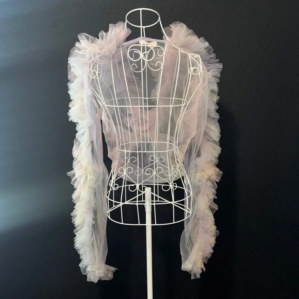 Pastel Pink Tulle Ruffle Wrap - Picture 3 of 8